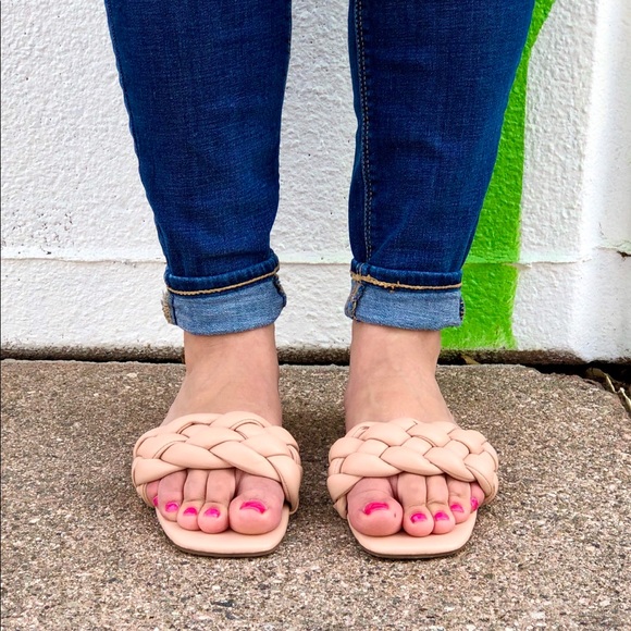 ❤️2X HP! Nude Beige Vegan Leather Braided Sandals - Picture 3 of 12